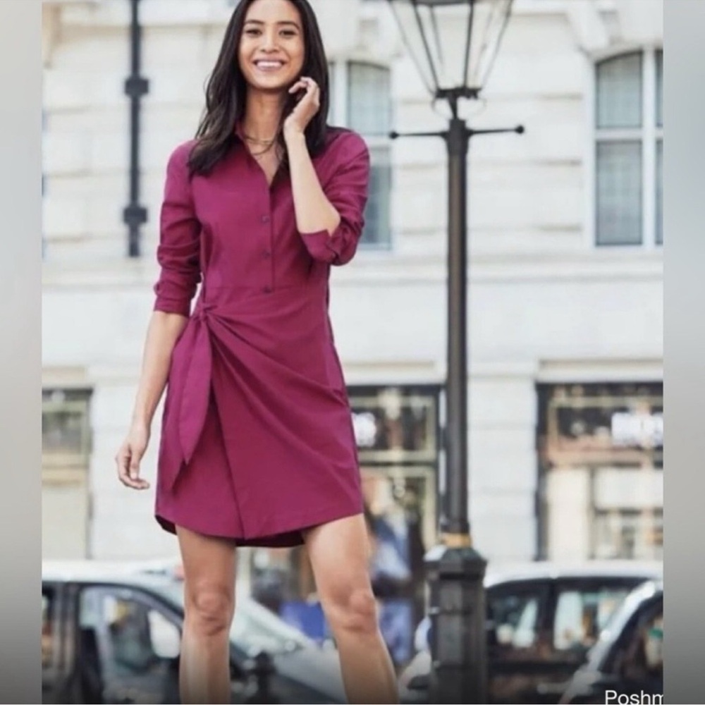 UNTUCKit Women's Amelia Wrap Shirt Dress Long Sleeve Solid Red Size 2